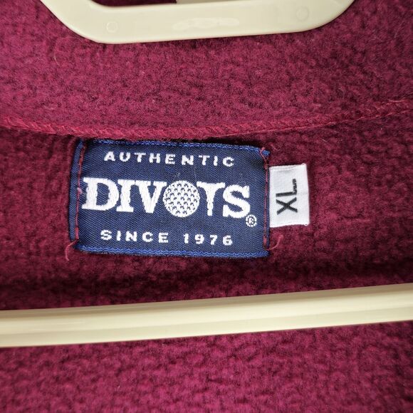 Divots Green Meadows Golf 1/2 Zip Pullover Sweater Mens XL Burgundy Polar Fleece - Picture 7 of 10
